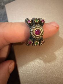 Vintage Sterling Silver Ring Ruby Emerald Style Stones
