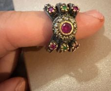 Vintage Sterling Silver Ring Ruby Emerald Style Stones