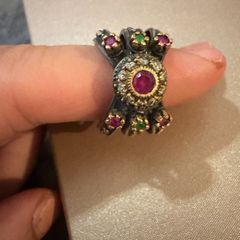 Vintage Sterling Silver Ring Ruby Emerald Style Stones