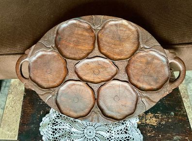 Superb Art Nouveau Style Vintage Handcarved Tray with Lilypad Design