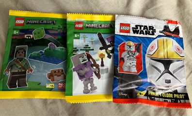 lego Star Wars and Minecraft minifigures x 3