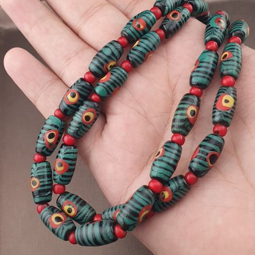 Antique Gabri Eyes Feather Desgin & Venetian Whiteheart Glass Beads Necklace