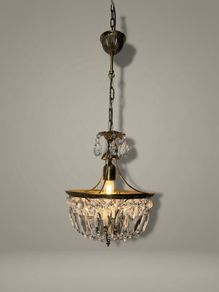 Vintage French Brass & Crystal Lantern Chandelier