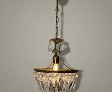 Vintage French Brass & Crystal Lantern Chandelier