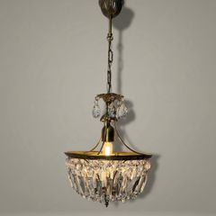 Vintage French Brass & Crystal Lantern Chandelier