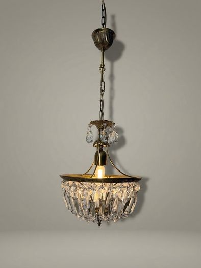 Vintage French Brass & Crystal Lantern Chandelier