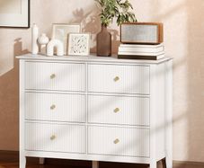 Fluted Dresser, 6 Drawer Chest of Drawers for Bedroom, Living Room, Hallway, Closet, White