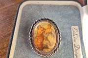 Vintage Victorian Grecian Ladies Romance Enamel Brooch