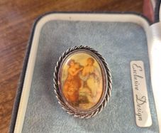 Vintage Victorian Grecian Ladies Romance Enamel Brooch
