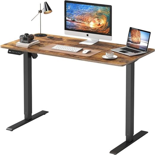 Electric Standing Desk Height Adjustable 120 x 60cm Sit to Stand Desk Stand up Desk Computer Work Desk for Home Office Black Frame/Rustic Brown Table Top