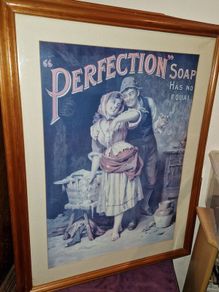 Large "Perfection Soap has no equal" framed print