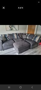 Large corner sofa, footstool & swivel chair for sale