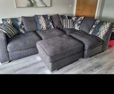 Large corner sofa, footstool & swivel chair for sale