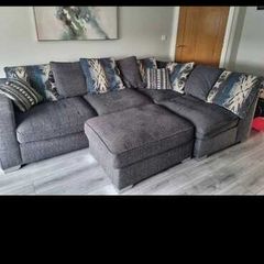 Large corner sofa, footstool & swivel chair for sale