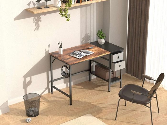 Computer Desk, Office Work Desk for student and worker, Writing Desk with drawer and Headphone Hook, Laptop Table with shelves, Modern Style Desks for Bedroom, Home, Office 100x50x75cm (FREE POSTAGE)
