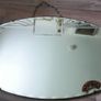 Vintage Art Deco Mirror. Scalloped bevelled edge frameless round wall mirror. Ready to hang on original visible chain. 25" x 15" Image 7