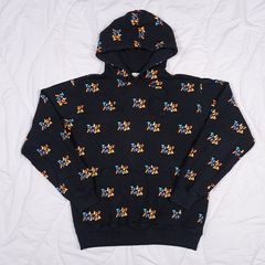 Teddy Fresh Black Retro Multi Logo All Over Print Hoodie Size M