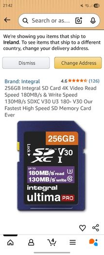 SD XC 256MB Integral Ultima V30 (3) 180mb/s read 130mb/s write