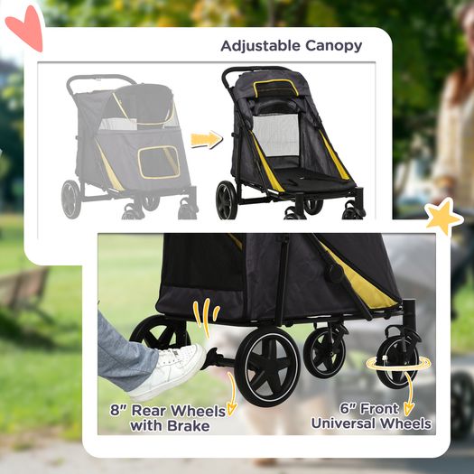 Foldable Pet Stroller, with Universal Wheels, Shock Absorber, for Medium and Large Dogs - Grey
