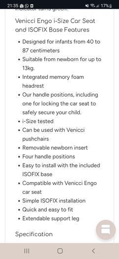 Venicci Car Seat with Isofix base
