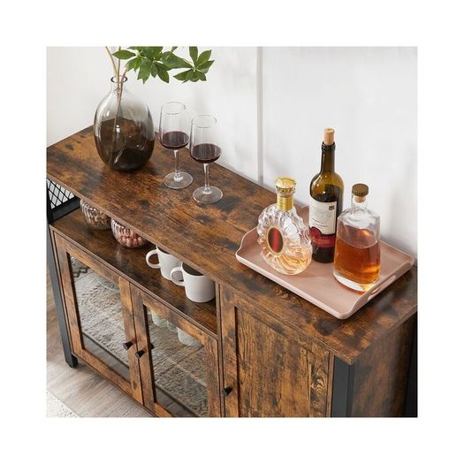 Industrial Storage Cabinet with Glass Doors Rustic Sideboard