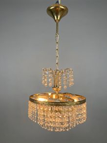 Vintage 1970s Brass & Crystal Chandelier