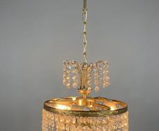 Vintage 1970s Brass & Crystal Chandelier
