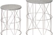 2-Piece Garden Table Set Coffee Tables Side Tables Retro Metal Wire Basket Garden Nesting Table Outdoor Balcony Metal Rose Gold Gray