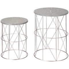 2-Piece Garden Table Set Coffee Tables Side Tables Retro Metal Wire Basket Garden Nesting Table Outdoor Balcony Metal Rose Gold Gray