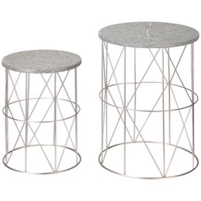 2-Piece Garden Table Set Coffee Tables Side Tables Retro Metal Wire Basket Garden Nesting Table Outdoor Balcony Metal Rose Gold Gray