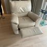 Cream Leather Corner Sofa, Recliner Armchair and Footstool Image 2