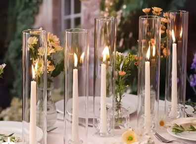 Glass Hurricane Candle Holders Set of 6
