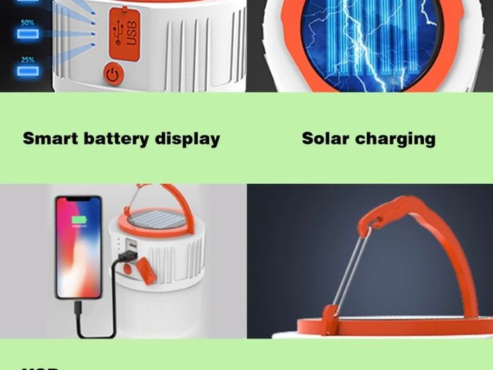 2 Pack Solar Camping Light, LED USB Rechargeable Tent Lamp, Waterproof 5 Modes Outdoor Lantern for Hiking, Camping, Fishing, Hunting, Emergency, Garden, Gazebo (FREE POSTAGE)