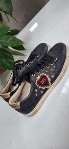 Dolce Gabbana Black Leather Embellished Flat Trainers Sz 7UK (Rrp 350 New)