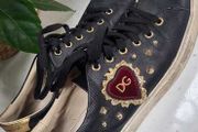 Dolce Gabbana Black Leather Embellished Flat Trainers Sz 7UK (Rrp 350 New)
