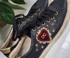 Dolce Gabbana Black Leather Embellished Flat Trainers Sz 7UK (Rrp 350 New)