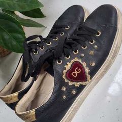 Dolce Gabbana Black Leather Embellished Flat Trainers Sz 7UK (Rrp 350 New)