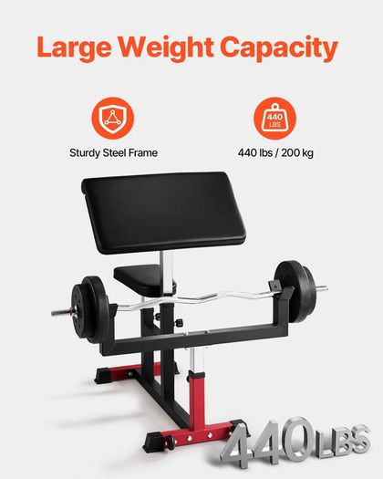 Preacher Curl Bench, Strength Training Biceps Machine, Max load 440 LBS Home Gym Equipment, Seated Arm Isolated Barbell Dumbbell Bicep Station