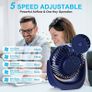 USB Desk Fan Small Desktop Table Cooling Fan with 4000mAh Rechargeable Battery 5 Speeds Portable Personal Fan, 360 Degree Rotatable Strong Wind Quiet Mini Fan For Office Bedroom Home Camping (FREE POSTAGE) Image 2