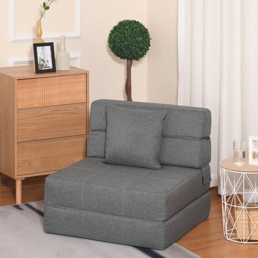 Convertible Floor Sofa Bed Recliner Fabric Upholstered Sleeper Lounge Futon with Pillow for Living Room, Grey (FREE SHIPPING)