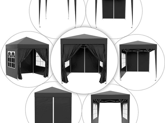 2m x 2m Garden Pop Up Gazebo Marquee Party Tent Wedding Awning Canopy New With free Carrying Case Black + Removable 2 Walls 2 Windows
