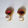 Vintage Style Brand New Ruby Red & Pearl Earring Image 6