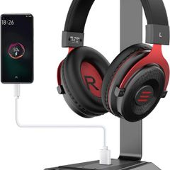 W1 RGB Headphones Stand Gaming Headset Stand with 7.1 Surround Sound, Desktop Headphone Holder with 3.5mm Aux and 2 USB Ports, Aluminum PC Gamer Headset Accessories