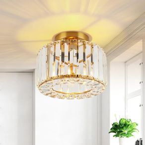Ceiling Lights, Semi Flush K9 Crystal Chandelier Lamp with Metal Lampshade, E27 Gold Ceiling Lighting, Modern Light Fittings for Kitchen Hallway Living Room Bedroom Hall Home Decoration
