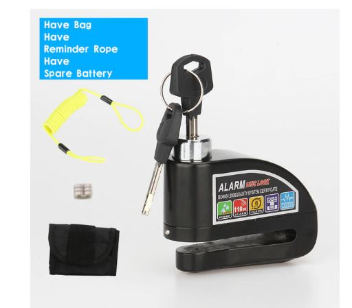 Motorcycle Scooter Wheel Disc Brake Alarm Lock Aluminum Alloy Security Anti-theft 2m Reminder Rope Lockstitch Bag Spare Battery