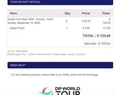 Sunday Irish Open Tickets X2 (Face Value)