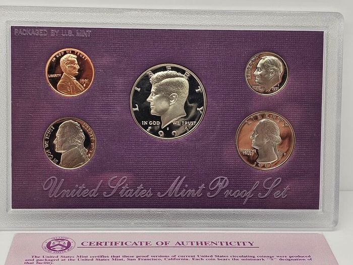 USA United States 1991 S Proof Set Half Dollar Quarter Dime Nickel Penny in Original Holder
