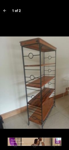 3 piece Wood and Iron Set Shelves Table Mirror