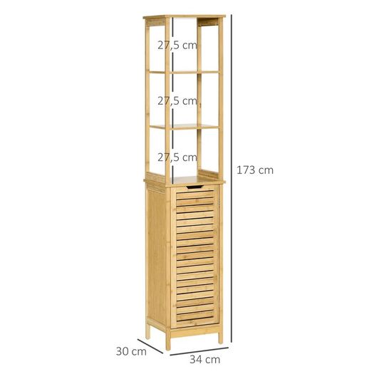 Storage Cabinet, Bamboo Floor Cabinet with 3 Shelves