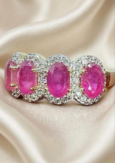 Silver Harry Ivens Designer Ring   925 Gold Plated Silver  Natural Zambian Rubies  White Zircons
